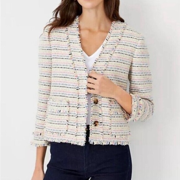 Ann Taylor Jackets & Blazers - Ann Taylor Multicolor Shimmer Fringe Tweed Jacket Blazer Size 14